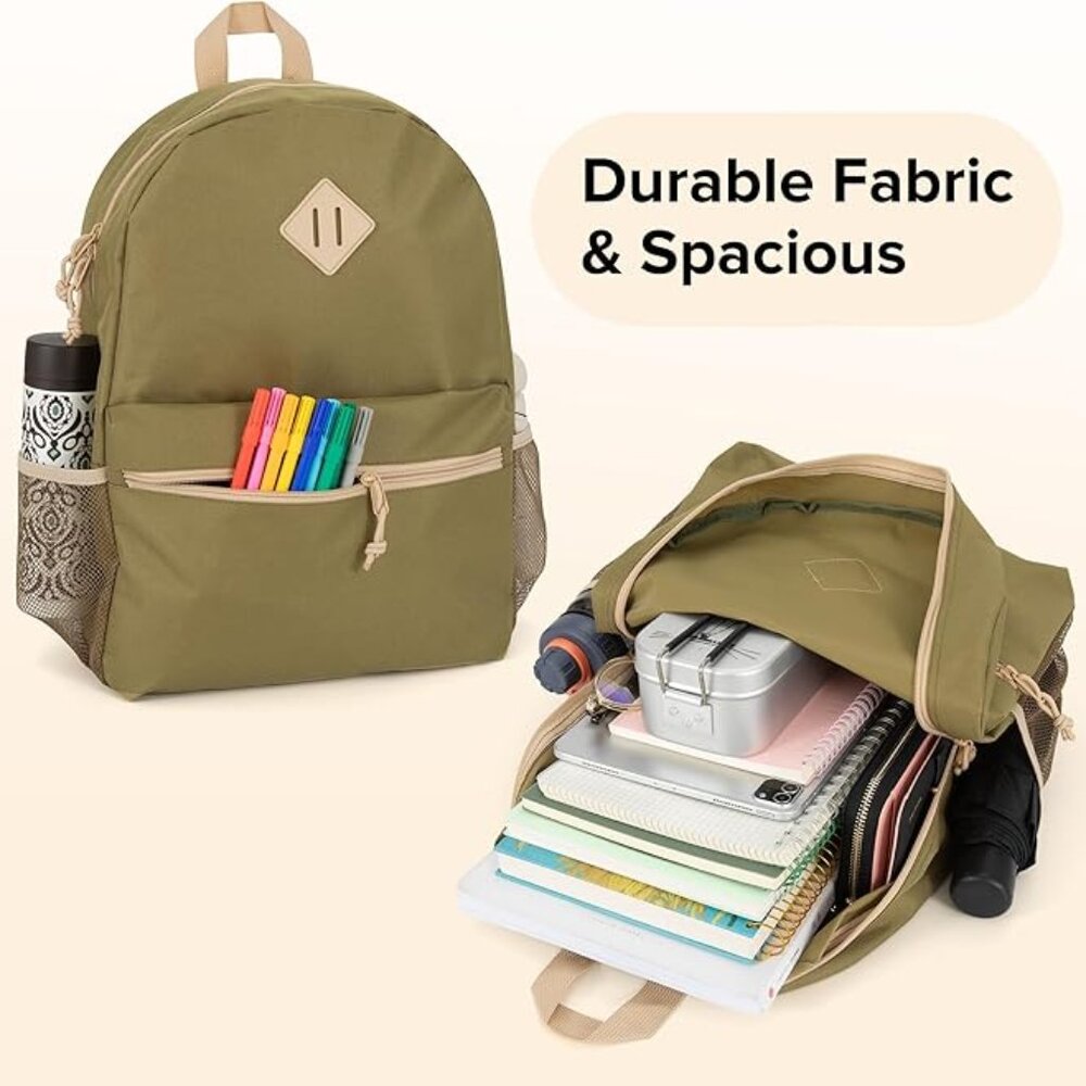 New! Lightweight Olive Green Basic Backpack W/Bot… - image 1